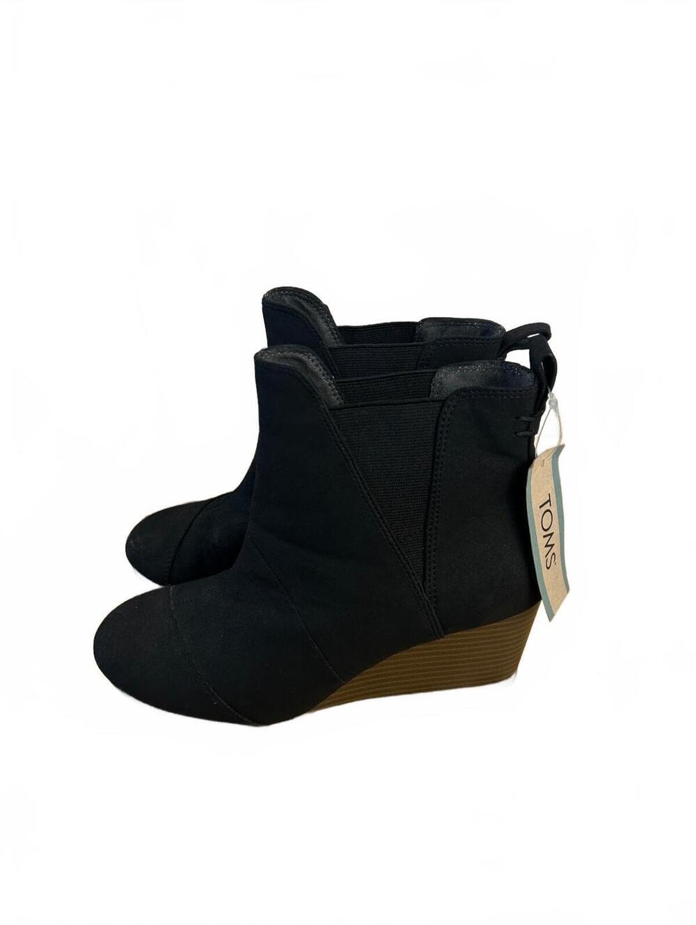 TOMS Women's Jillian Black Suede PU Ankle Boots Size 7.5
